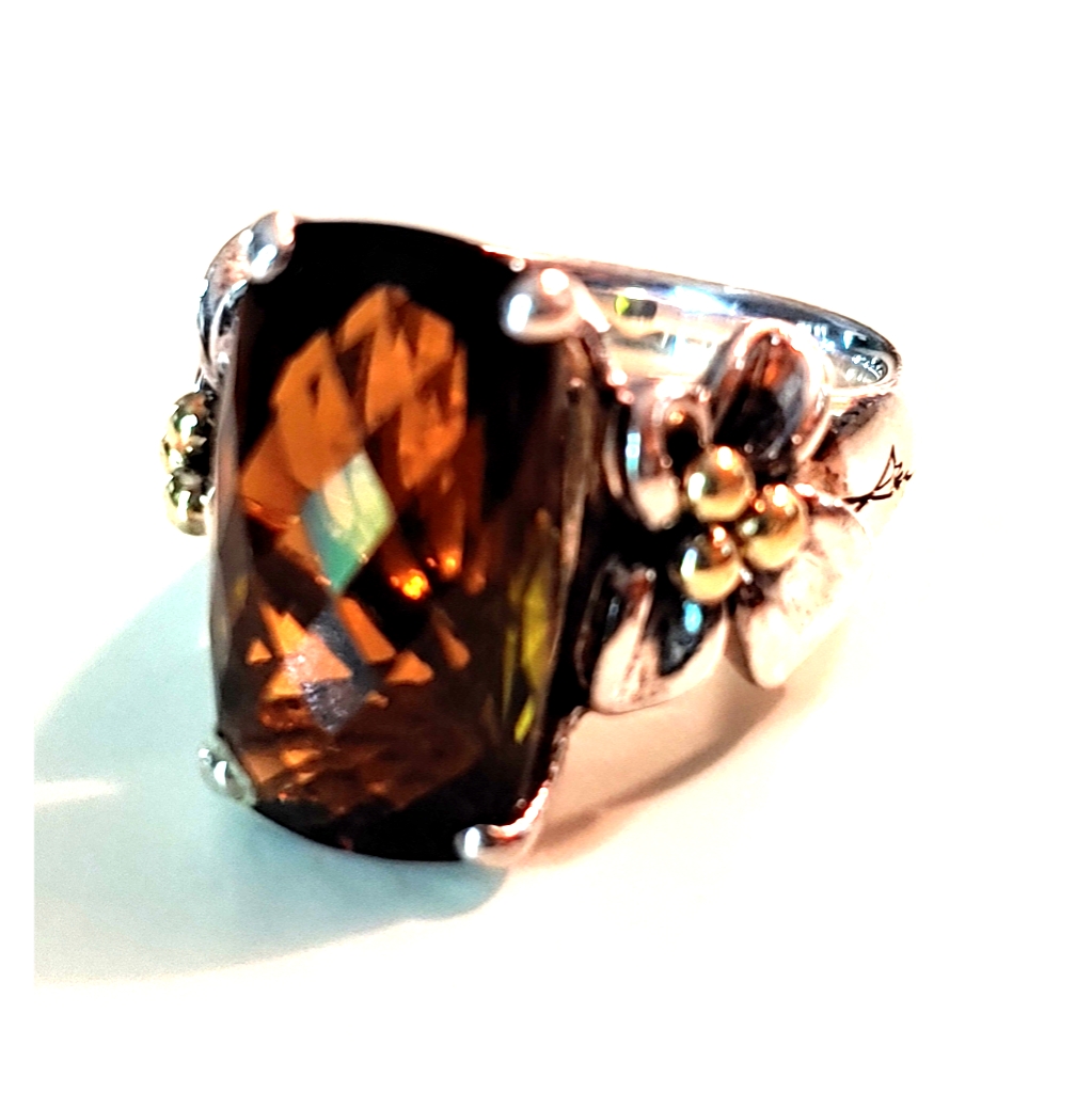 Ann King 925 Silver, 18kt Gold, Cinnamon Quartz Ring